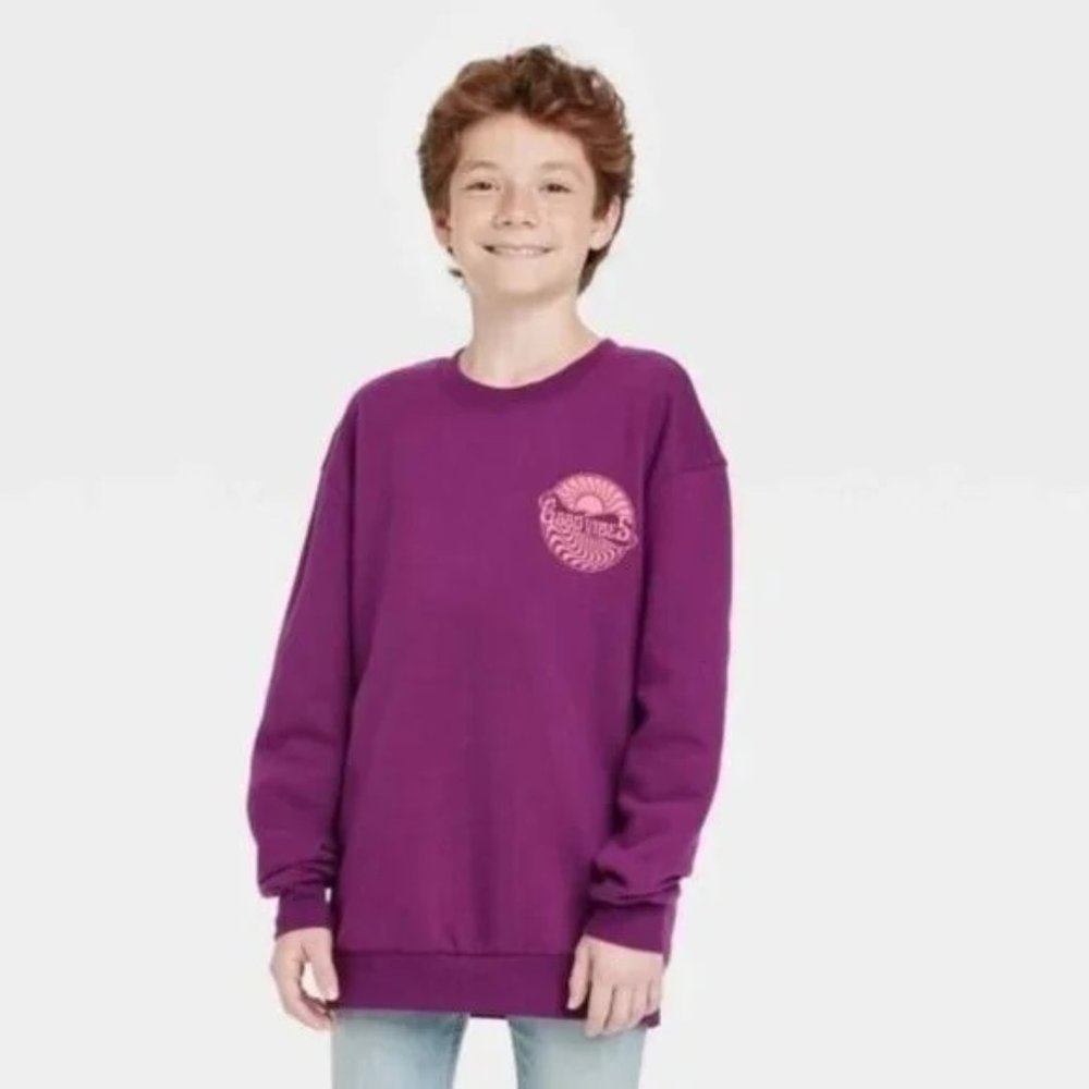 Boys Good Vibes Crew Neck Fleece Pullover Sweatshirt Size XS (4/5)